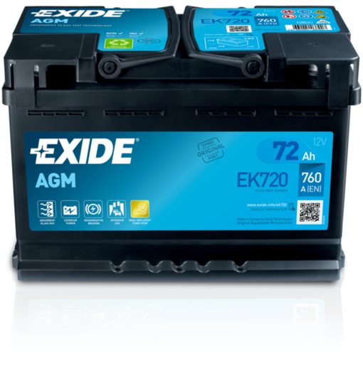 Exide AGM EK720 72 Ah akku - Akut 30-100 ah - EXIDE-EK720 - 1