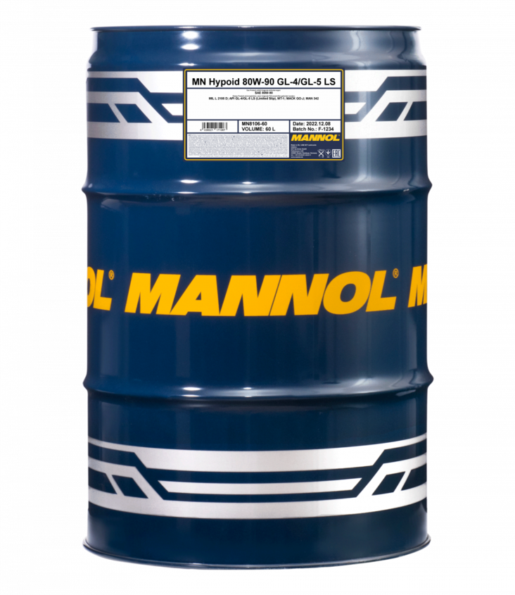 MANNOL 80W-90 GL4/GL5 LS HYPOID 8106 60L VETOPYÖRÄSTÖ-ÖLJY - Raskaankaluston vaihteisto- ja peräöljyt - MN8106-60 - 1