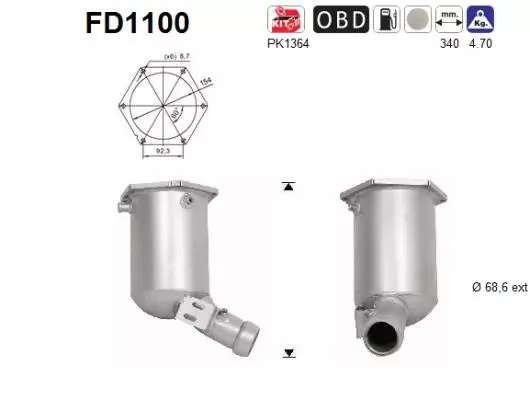 AS Hiukkassuodatin DPF | 098-FD1100 - Pakoputkien hiukkassuodattimet - 098-FD1100 - 1