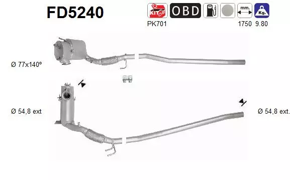 AS Hiukkassuodatin DPF | 098-FD5240 - Pakoputkien hiukkassuodattimet - 098-FD5240 - 1