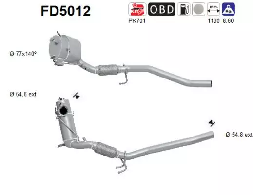Volkswagen DPF hiukkassuodatin | AS 098-FD5012 - Pakoputkien hiukkassuodattimet - 098-FD5012 - 1