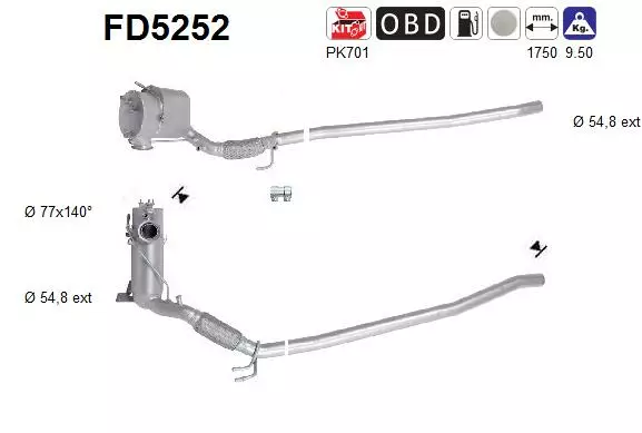 Volkswagen DPF hiukkassuodatin | AS 098-FD5252 - Pakoputkien hiukkassuodattimet - 098-FD5252 - 1
