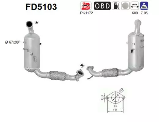 AS Hiukkassuodatin DPF | 098-FD5103 - Pakoputkien hiukkassuodattimet - 098-FD5103 - 1