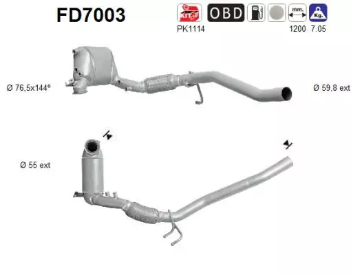 AS Hiukkassuodatin DPF | 098-FD7003 - Pakoputkien hiukkassuodattimet - 098-FD7003 - 1