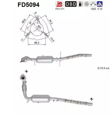 AS Hiukkassuodatin DPF | 098-FD5094 - Pakoputkien hiukkassuodattimet - 098-FD5094 - 1