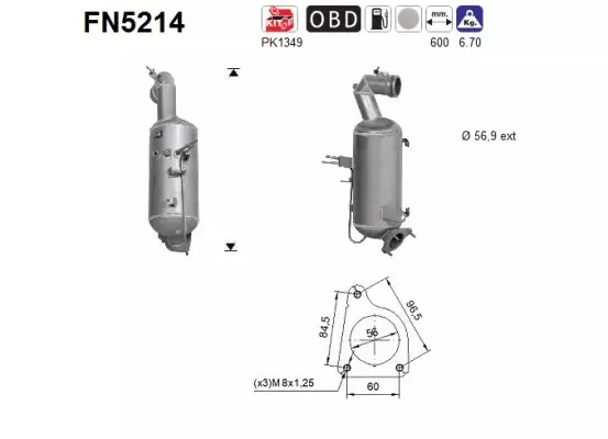 Chevrolet / Opel DPF hiukkassuodatin | AS 098-FN5214 - Pakoputkien hiukkassuodattimet - 098-FN5214 - 1