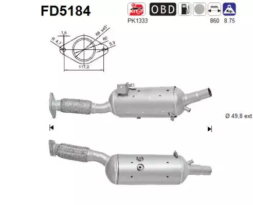 Opel / Renault DPF hiukkassuodatin | AS 098-FD5184 - Pakoputkien hiukkassuodattimet - 098-FD5184 - 1