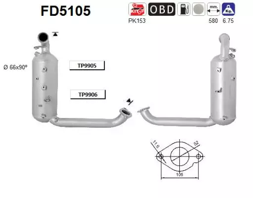 AS Hiukkassuodatin DPF | 098-FD5105 - Pakoputkien hiukkassuodattimet - 098-FD5105 - 1