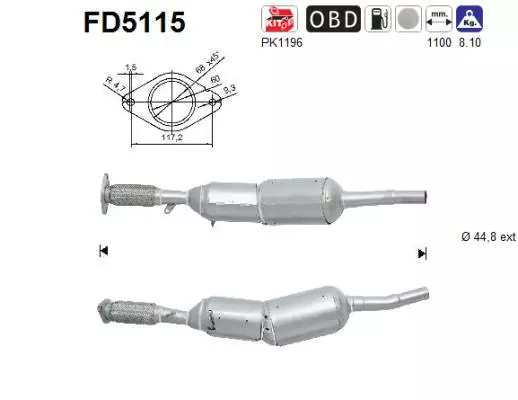 AS Hiukkassuodatin DPF | 098-FD5115 - Pakoputkien hiukkassuodattimet - 098-FD5115 - 1