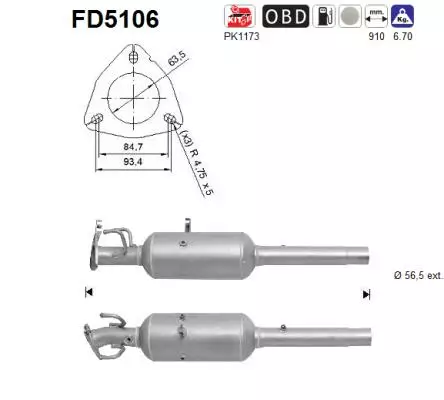 AS Hiukkassuodatin DPF | 098-FD5106 - Pakoputkien hiukkassuodattimet - 098-FD5106 - 1