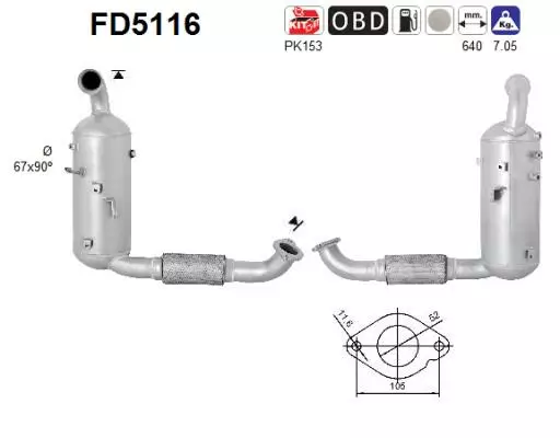 AS Hiukkassuodatin DPF | 098-FD5116 - Pakoputkien hiukkassuodattimet - 098-FD5116 - 1