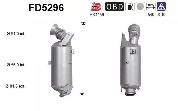 AS Hiukkassuodatin DPF | 098-FD5296 - Pakoputkien hiukkassuodattimet - 098-FD5296 - 1