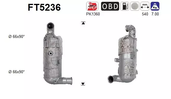 Citroën / DS / Opel / Peugeot / Toyota DPF hiukkassuodatin | AS 098-FT5236 - Pakoputkien hiukkassuodattimet - 098-FT5236 - 1