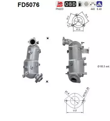 Toyota DPF hiukkassuodatin | AS 098-FD5076 - Pakoputkien hiukkassuodattimet - 098-FD5076 - 1