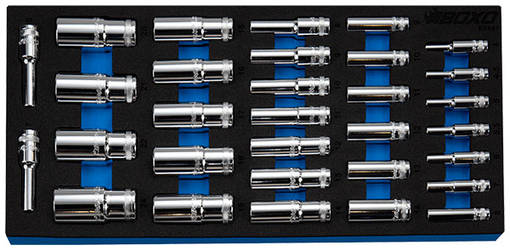 BOXO HYLSYSARJA PITKÄ 12-KULMAINEN 1/4" 3/8" - Työkaluvaunut - 284-BX647 - 1
