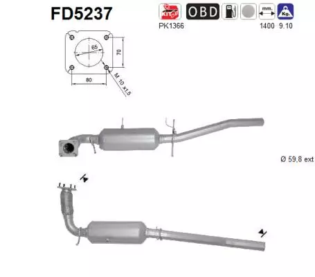AS Hiukkassuodatin DPF | 098-FD5237 - Pakoputkien hiukkassuodattimet - 098-FD5237 - 1