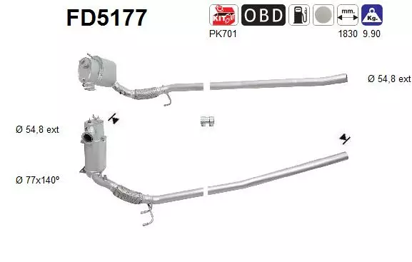 Skoda / Volkswagen DPF hiukkassuodatin | AS 098-FD5177 - Pakoputkien hiukkassuodattimet - 098-FD5177 - 1