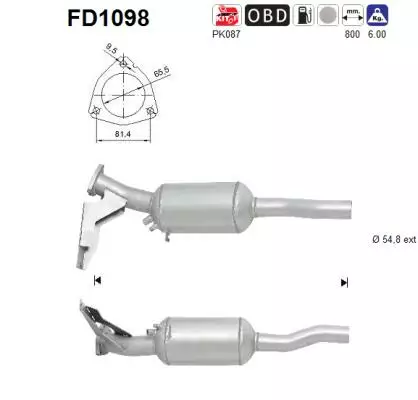 AS Hiukkassuodatin / DPF | 098-FD1098 - Pakoputkien hiukkassuodattimet - 098-FD1098 - 1
