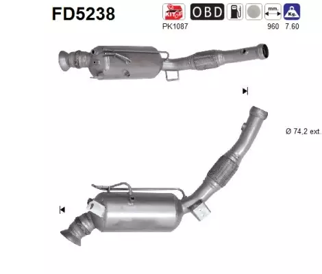 AS Hiukkassuodatin DPF | 098-FD5238 - Pakoputkien hiukkassuodattimet - 098-FD5238 - 1