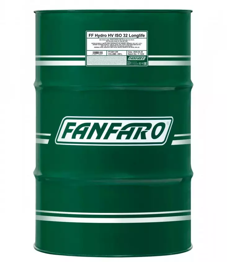 FANFARO Hydro HV ISO 32 Longlife 2201 Hydrauliikkaöljy | 208L Tynnyri - Raskaankaluston hydrauliöljyt - FF2201-208 - 1