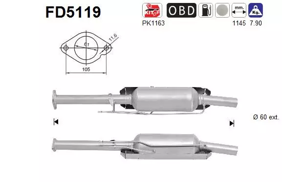 AS Hiukkassuodatin DPF | 098-FD5119 - Pakoputkien hiukkassuodattimet - 098-FD5119 - 1