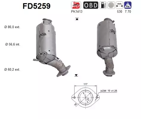 Toyota DPF hiukkassuodatin | AS 098-FD5259 - Pakoputkien hiukkassuodattimet - 098-FD5259 - 1