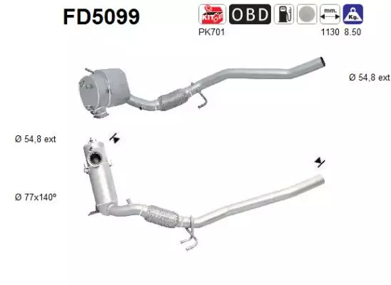 Volkswagen DPF hiukkassuodatin | AS 098-FD5099 - Pakoputkien hiukkassuodattimet - 098-FD5099 - 1