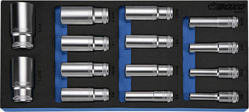 BOXO HYLSYSARJA 1/2" PITKÄT 3/8-1 1/4" 12-KULMAINEN - Työkaluvaunut - 284-BX017S - 1